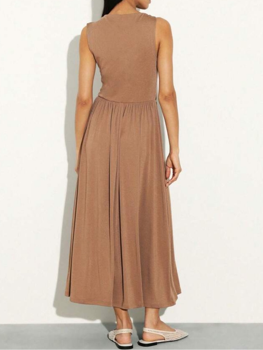 Sleeveless Draped Brown Maxi Dress - Picture 6 of 7